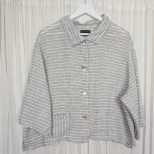 Oska Linen Boxy Stripe Cropped Shirt / Jacket Size 3 UK 14-16 Lagenlook Grey
