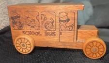 Vintage 1980 Toystalgia Wooden School Bus Piggy Bank