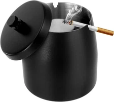 Large Outdoor Cigarette Ashtray with Lid Smokeless Stainless Large, Black 