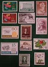 Vintage Iceland Stamps. Lot Of 13. Unused. Various Subjects, Colours & Values. 