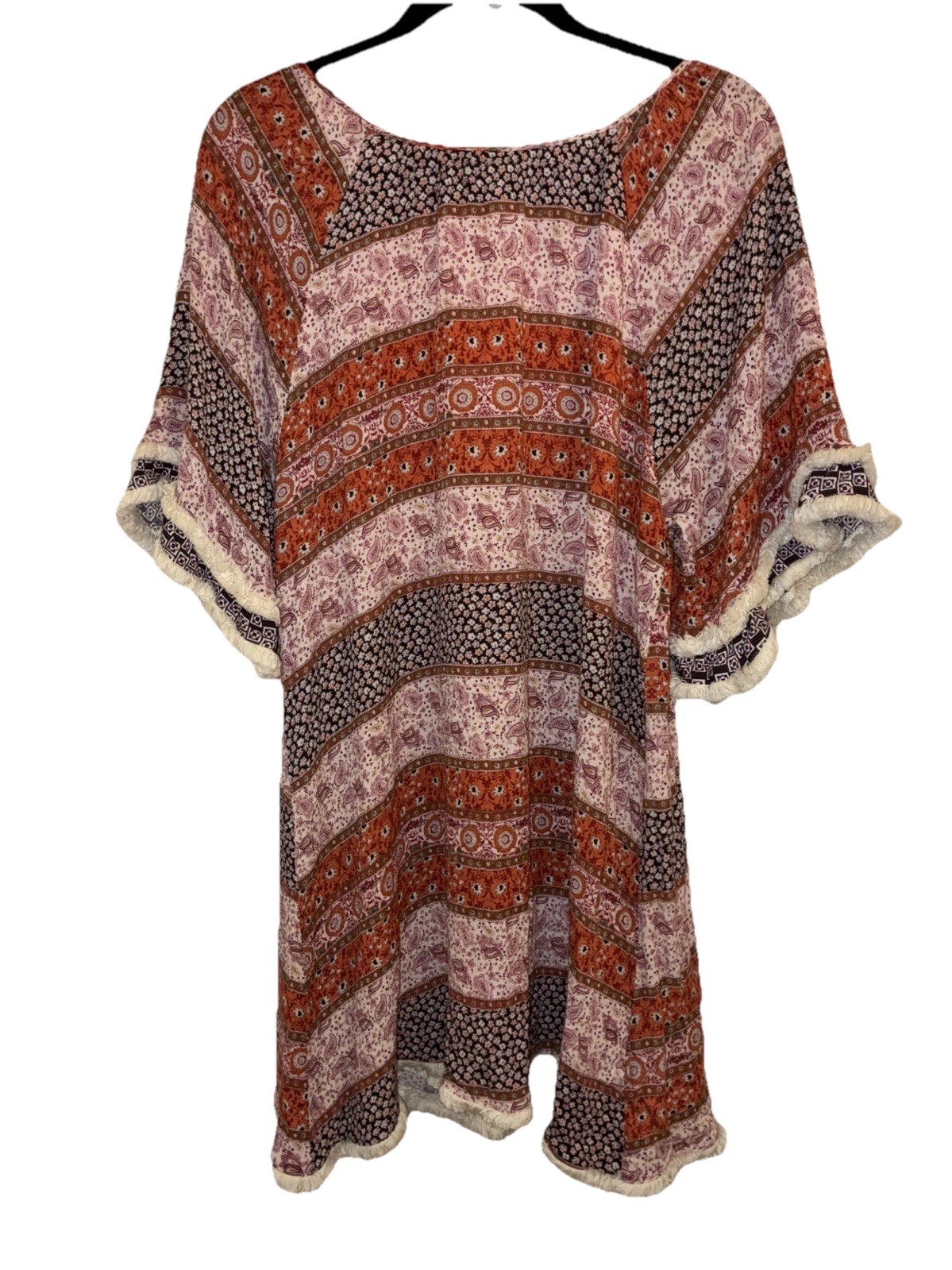 Boho Hippie Folk Patchwork Print Flutter Sleeve D… - image 6
