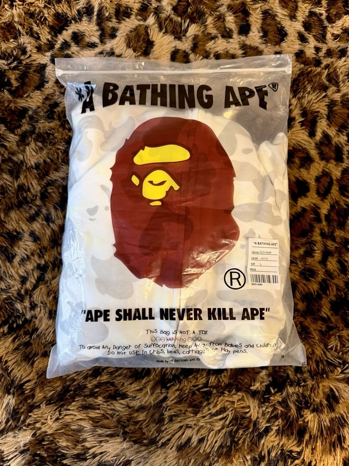 GLOW IN THE DARK WHITE BATHING APE DOUBLE HOODED SHARK JACKET- SIZE L - Image 2 of 4