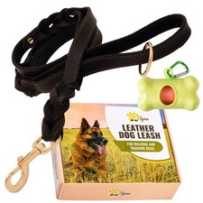 Double Handle Leather Dog Leash 6 FT Braided Heavy Duty Training Black 5/8