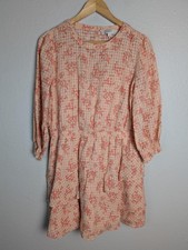 LOFT Dress Womens LP Pink Fit & Flare Short Floral 3/4 Sleeve Lined Layered