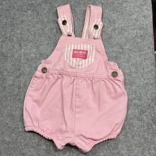 Vintage Baby Oshkosh Denim Overalls Shorts Pink Striped Size 18 Months