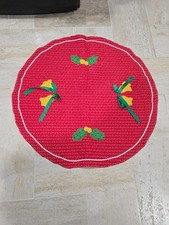 Vintage Handmade Appliqu  Felt Christmas Tree Skirt Retro 1980s Bows Holly 39