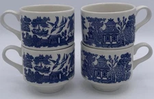 Churchill Blue Willow Tea Coffee Cups Made In England set of 4