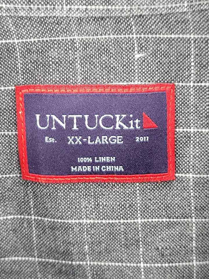 Untuckit Shirt Mens XXL 2XL Gray Plaid Linen Long Sleeve Button Up Breathable - Image 3 of 4