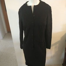 VINTAGE  1960s JUNIOR ACCENT BLACK WOOL BLEND DRESS LONG  SLEEVE sz 13 