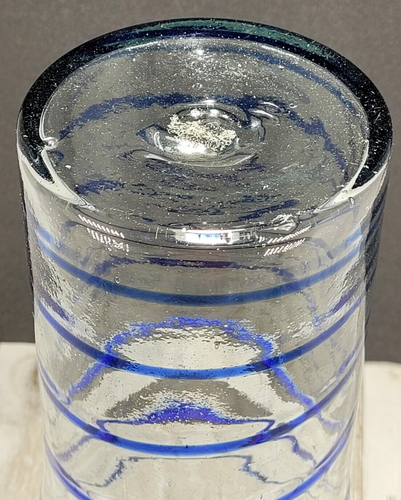 Vtg Art Glass Handmade Clear Bubble Glass Sapphire Blue Spiral Swirl 12.5" Vase - Picture 14 of 20