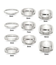 Solid Sterling Silver Half Round Wedding Bands 2, 3, 4, 5, 6, 7, 8, 9, 12 mm