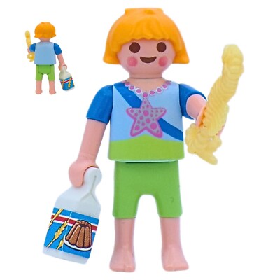 Playmobil figura niña verde/azul zumo juguete ciudad casa suelto