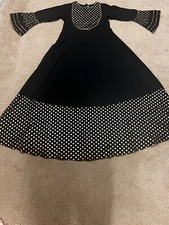 Janasya Indian Women Anarkali kurti dress bell sleeves , Black, Small, NEW
