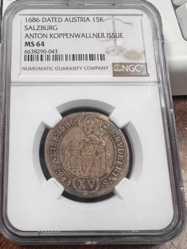 1686 Dated Austria 15K Salzburg Anton Koppenwallner Issue NGC MS 64 