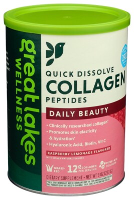 Great Lakes Wellness Daily Beauty Collagen Peptides - Raspberry Lemonade Flavor 