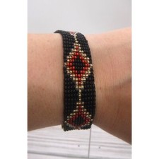 Loom Beaded Bracelet Black, Gold  Red