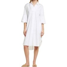 Nordstrom size Med NWOT white Cotton poplin bubble sleeves shirtdress oversized