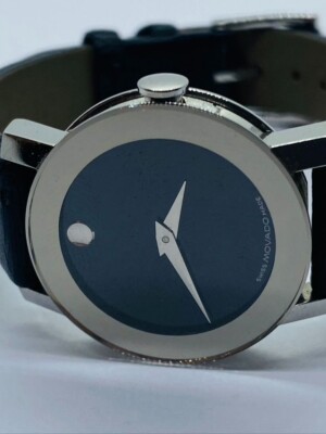 Movado 84 G3 1852 Ladies Leather Mirror Bezel Black Museum Dial Watch