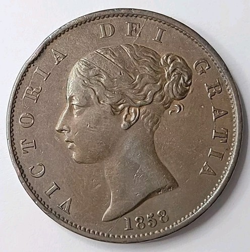 Moneta da 1/2d 1858 Regina Vittoria Vittoriana testa giovane mezzo penny - Foto 3 di 4