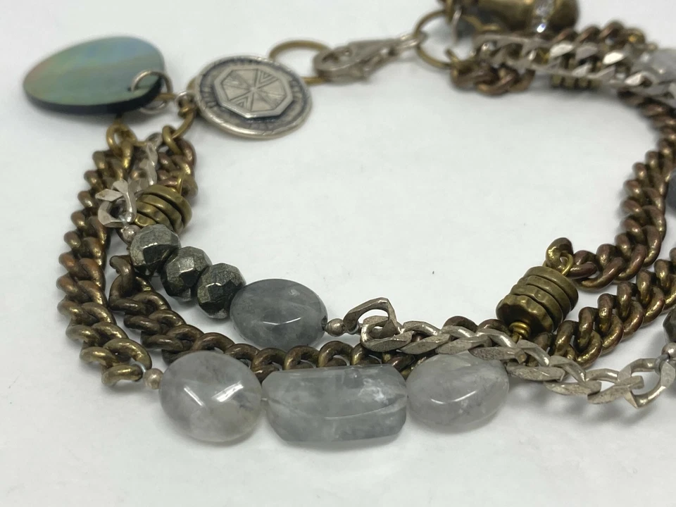 Pulsera SILPADA Retirada Jardín Fiesta 925 Plata Labradorita Pirita Concha B3215 Foto 2 de 4