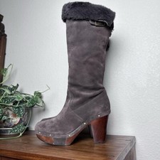 Vintage 2000s Rocket Dog fleece lined knee high wood clog heel boots Size 9.5