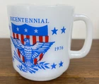Vintage 1776 1976 American Bicentennial Eagle Milk Glass Mug Glasbake Brand