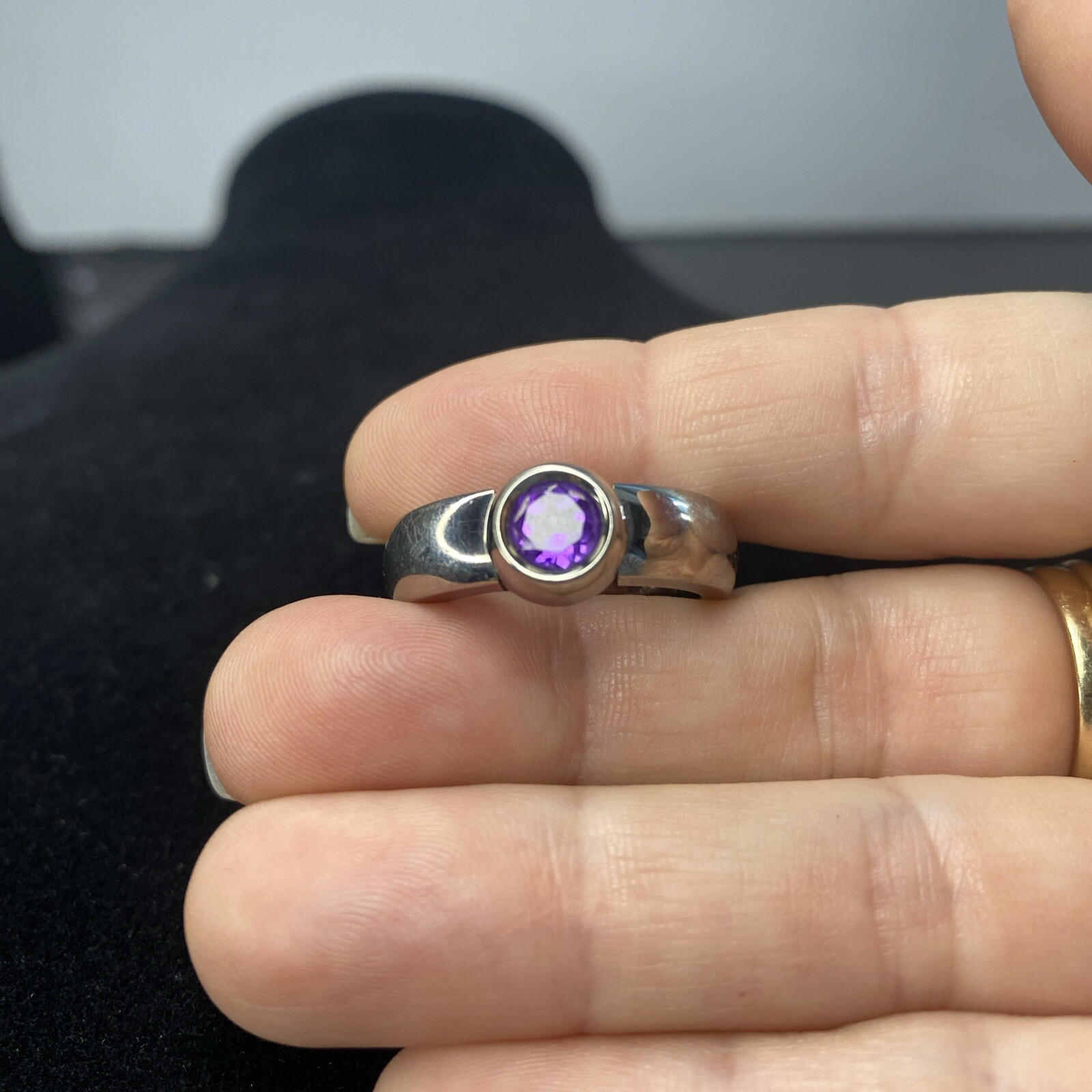 Amethyst and Titanium Ring Solitaire February Gem… - image 5