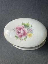 Haddon Fine Bone China Floral Oval Small White Trinket Dish Cottagecore 