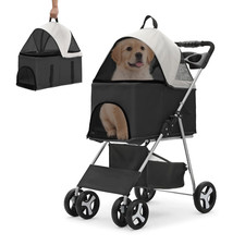 4 Wheels Pet Stroller for Medium Dogs 33 Lbs - Puppy Cat Carrier with Detachable