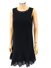 ANN TAYLOR LOFT Shift Dress SIZE 4 Black Perforated Trim Cocktail Party LBD 