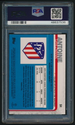 2018-19 TOPPS CHROME UEFA CHAMPIONS LEAGUE ANTOINE GRIEZMANN #84 PSA 9 Low Pop - Picture 2 of 2