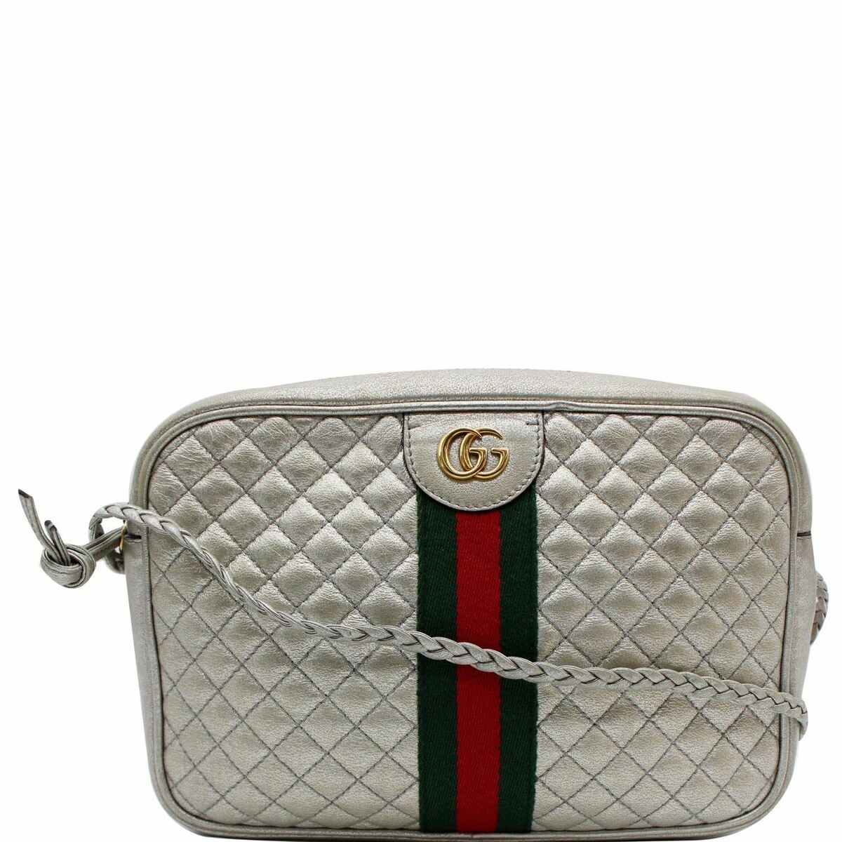 GUCCI GG Small Quilted Leather Shoulder Bag Metallic Silver GUCCI GG Small Quilted Leather Shoulder Bag Metallic Silver