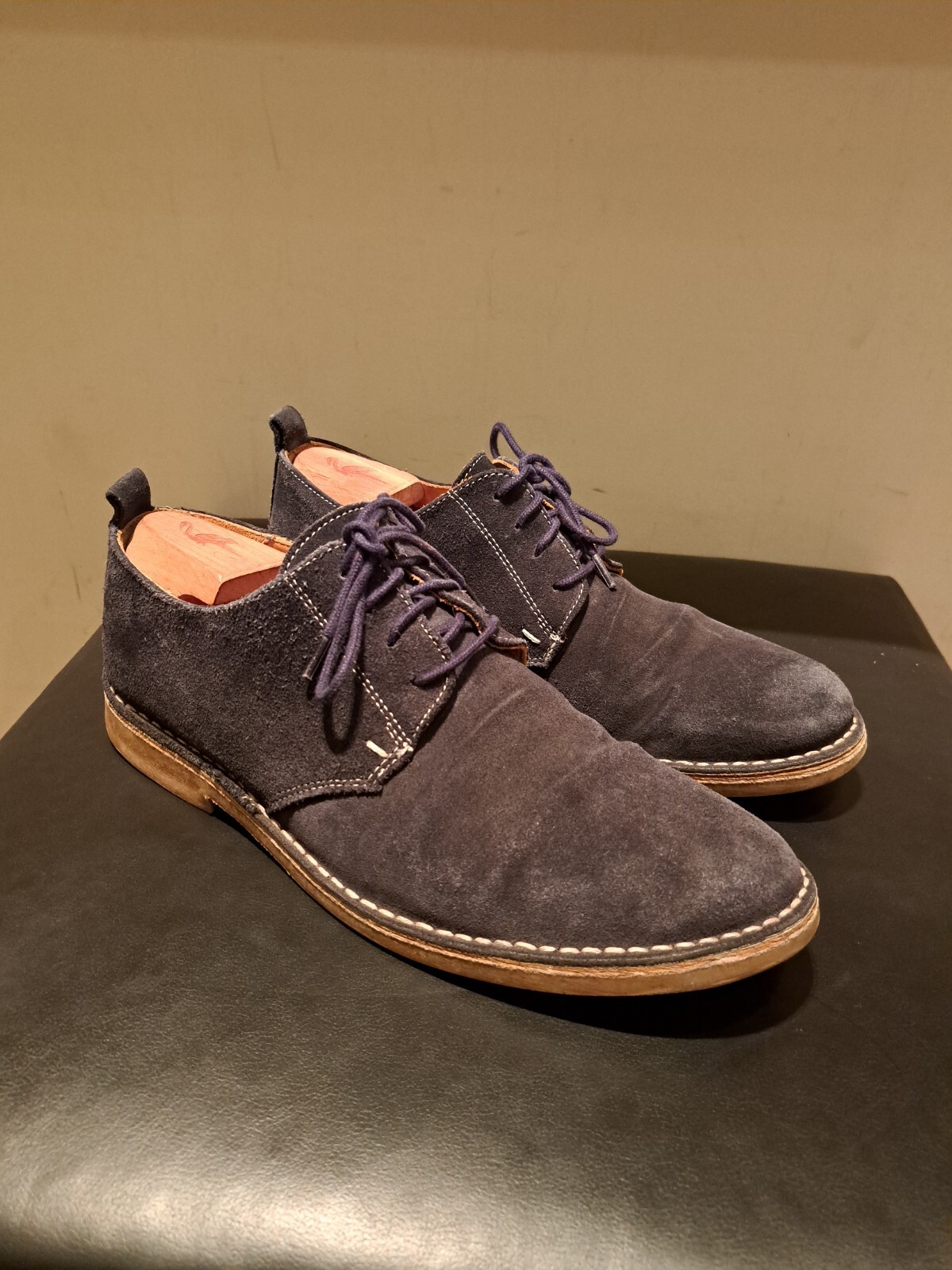 SAOLA Scarpe Loake blu navy scamosciate UK 8 Derby England Northampton Oxford suola gomma