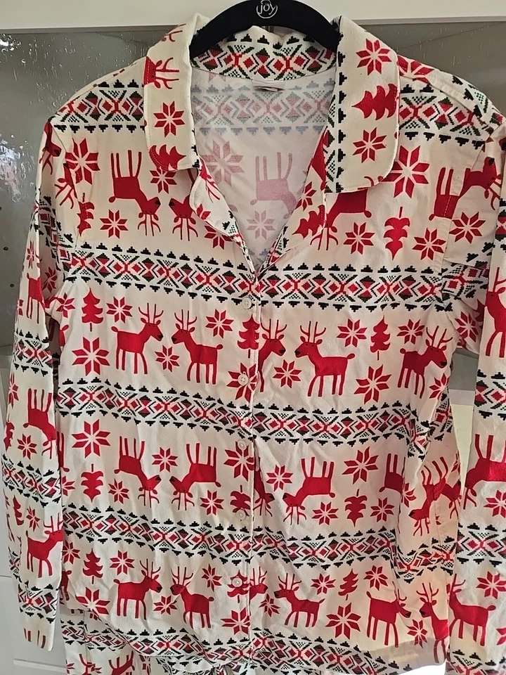 Women's MEDIUM Hanna Anderson Christmas Reindeer Flannel Pajama Set - Image 2 of 4