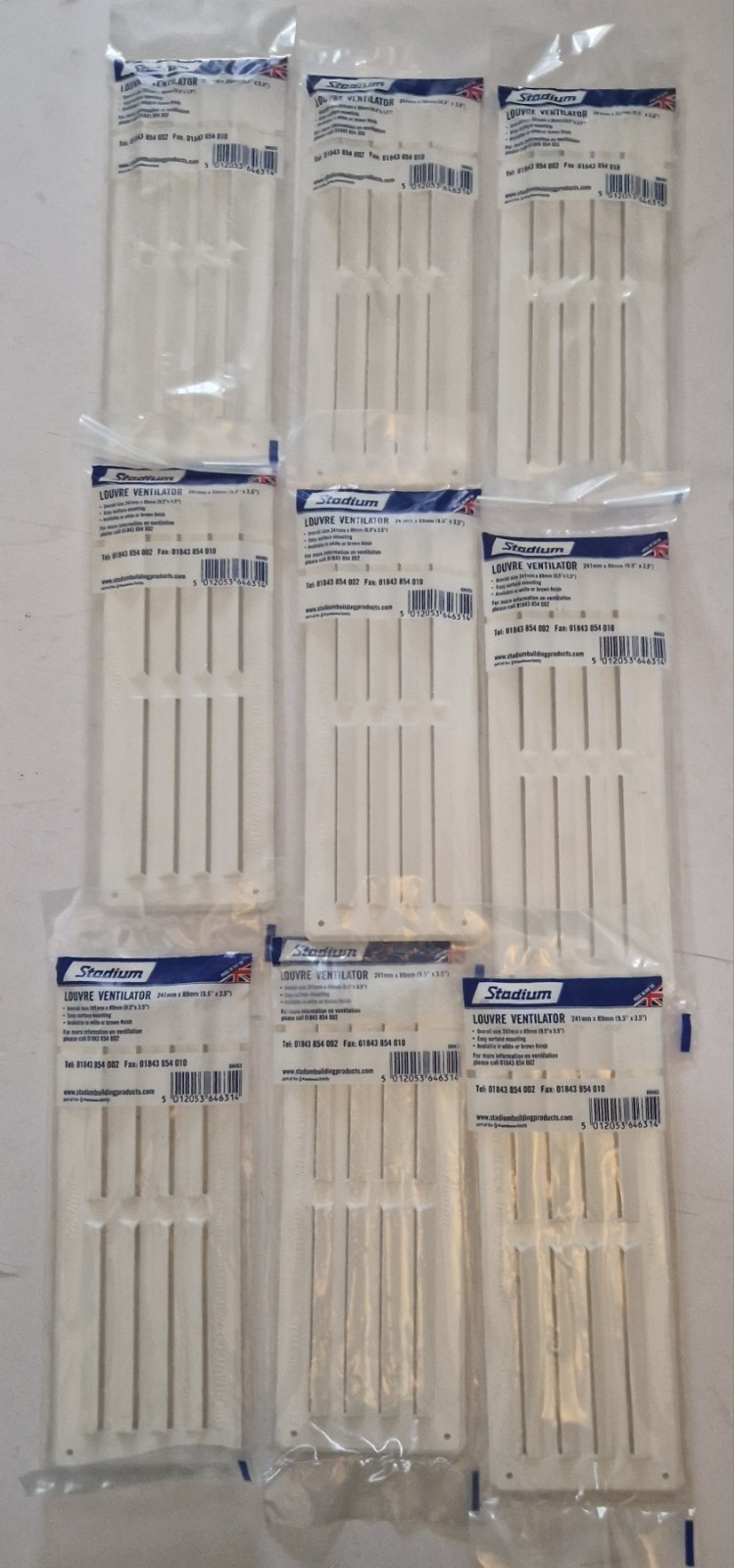 9 x 9.5"" x 3.5"" White Louvre Vent  241mm x 89mm