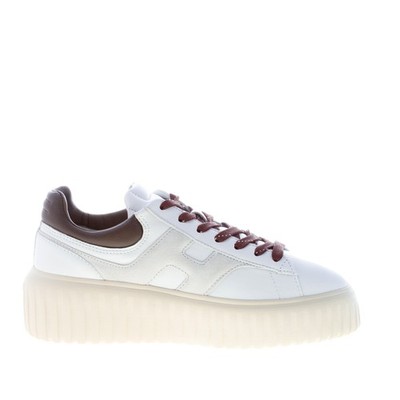 Hogan women's shoes sneakers H-Stripes in white nappa and brown leather