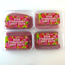 4 Pack Trader Joe's Sour Strawberry Candy Belts 10 Oz Each