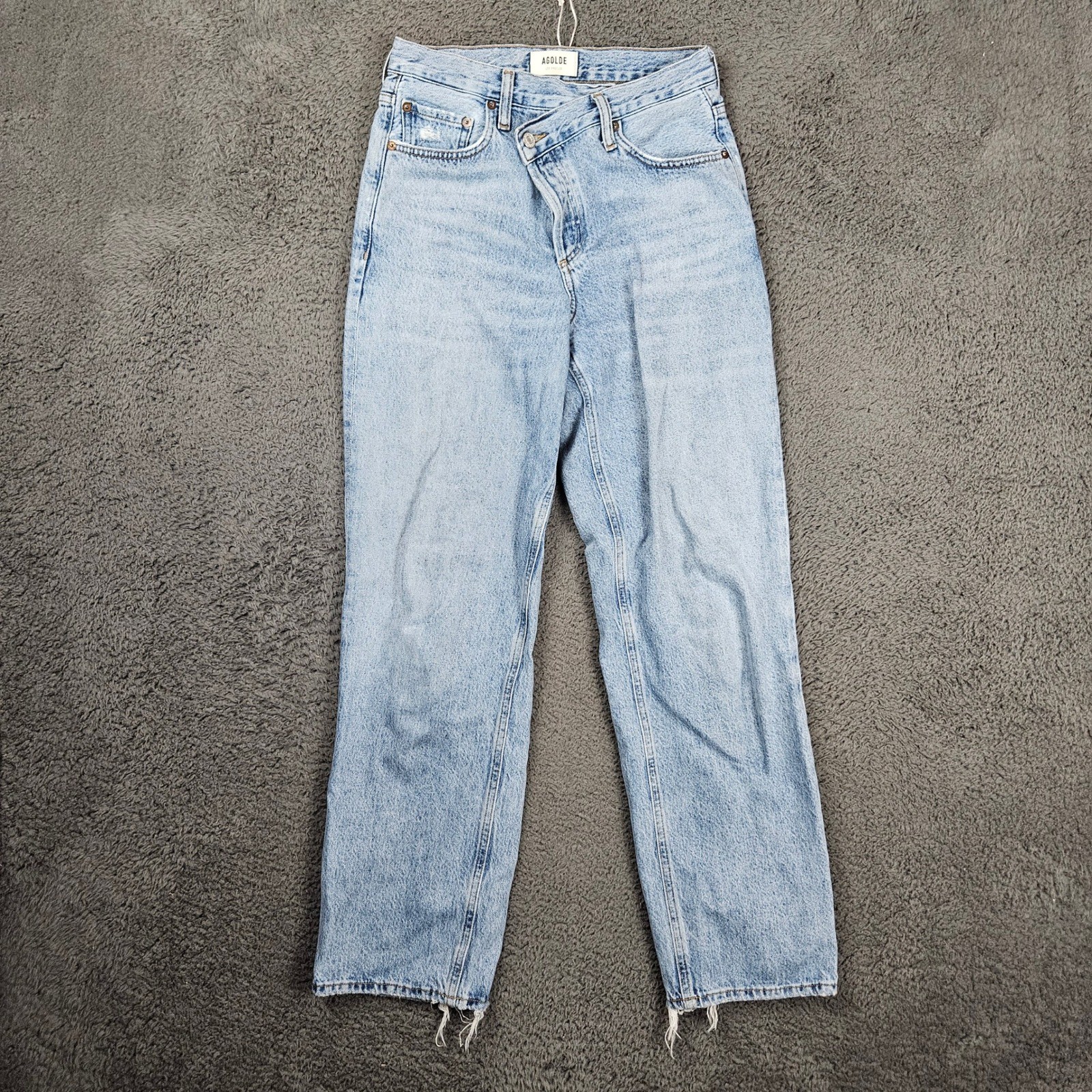 AGOLDE Criss Cross Upsized High Rise Straight Leg Jeans Light Blue Wash Size 24