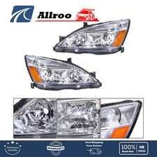 Headlight For Honda Accord 2003-2007 Pair Halogen Chrome Amber Rightleft Side