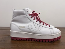 Converse Pro Leather HI "Trek" sneakers white & red platform sole UK 8.5