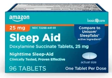 Amazon Basic Care Nighttime Sleep Aid Tablets for Adults, Doxylamine Succinate 2