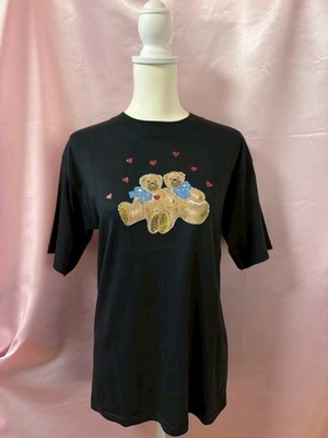 Vintage 1980s Bear Graphic Applique T shirt Made in USA Size L Cute Kawai