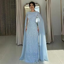 Luxury Beaded Evening Gown Elegant Women's Sequined Shawl Round Neck Ball Dress