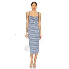 Free People Ethereal Dainty Romantic Lucinda Midi Dress Size Small Gingham Blue