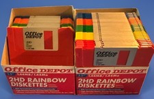 38-Office Depot 2HD IBM 3.5" Diskettes 1.44 MB Rainbow Diskettes