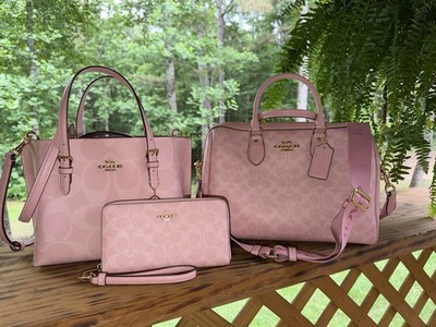 Coach Rowan Large Bag, Mollie Tote Bag & Long zip around wallet. All Powder Pink