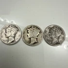 Lot of (3)-90% Silver  Mercury Dimes- 1923-P,  1926-P  & 1943-P   (F)