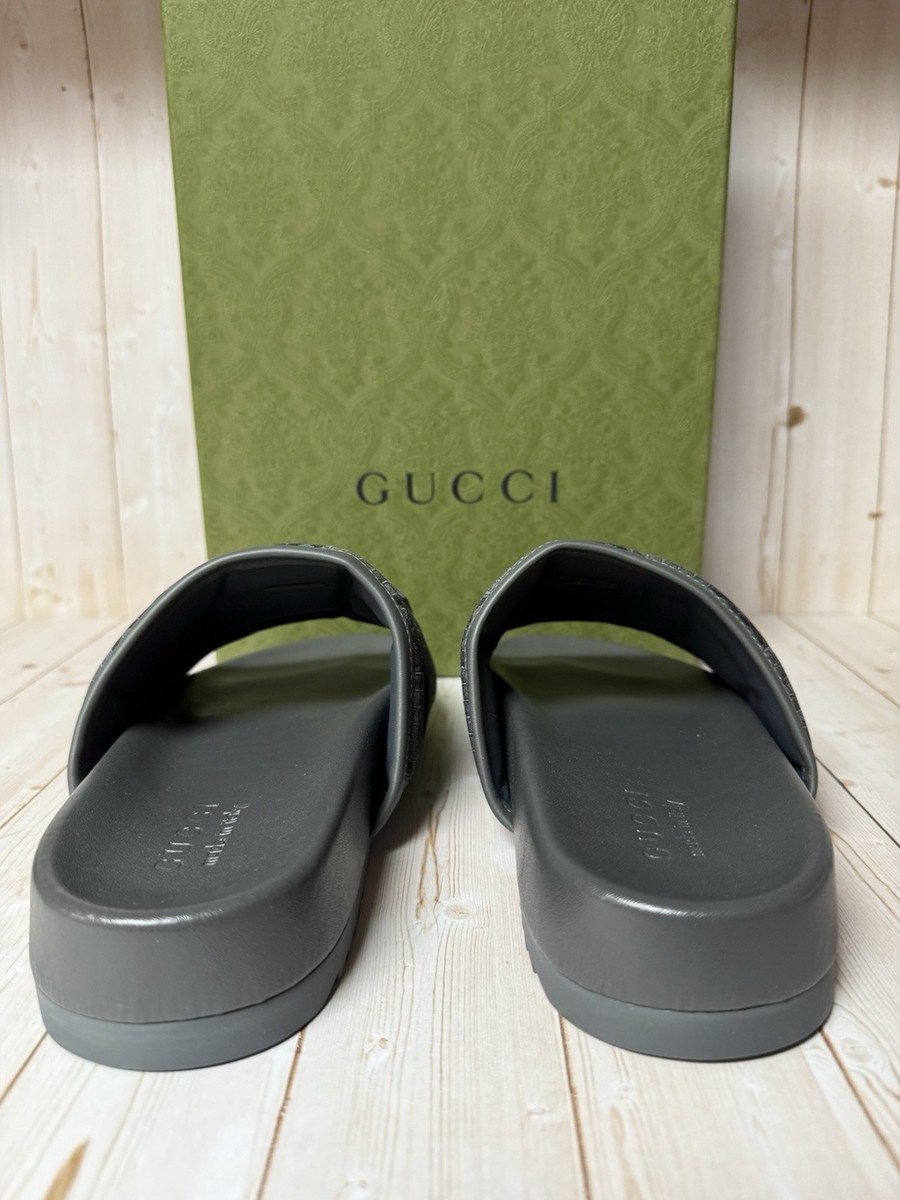 Gucci Ripstop GG Monogram Slide Sandals Grey/Black Sz 6G / 6.5US