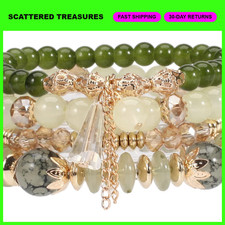 4Pcs Colorful Beaded Bracelets Set, Multilayer Stretch Jewelry for Summer Beach