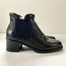 Rieker Black Leather Block Heel Ankle Boots Womens EU 38 US 7